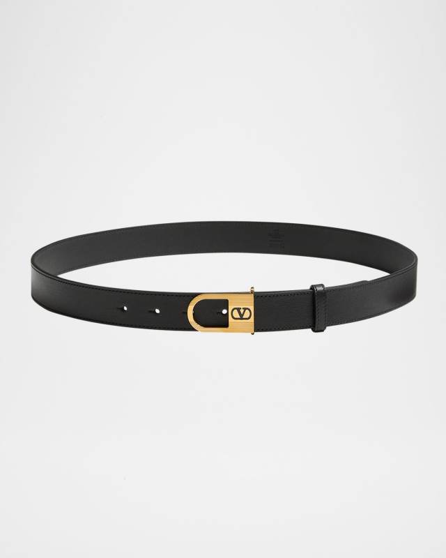 VLogo Signature Enameled Logo Leather Belt, 30